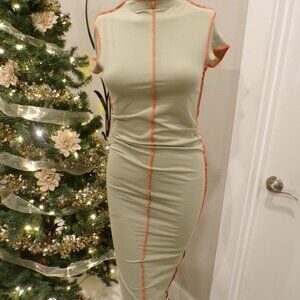 Forever 21 Green and Orange Stitch Seam Long Dress Size Small